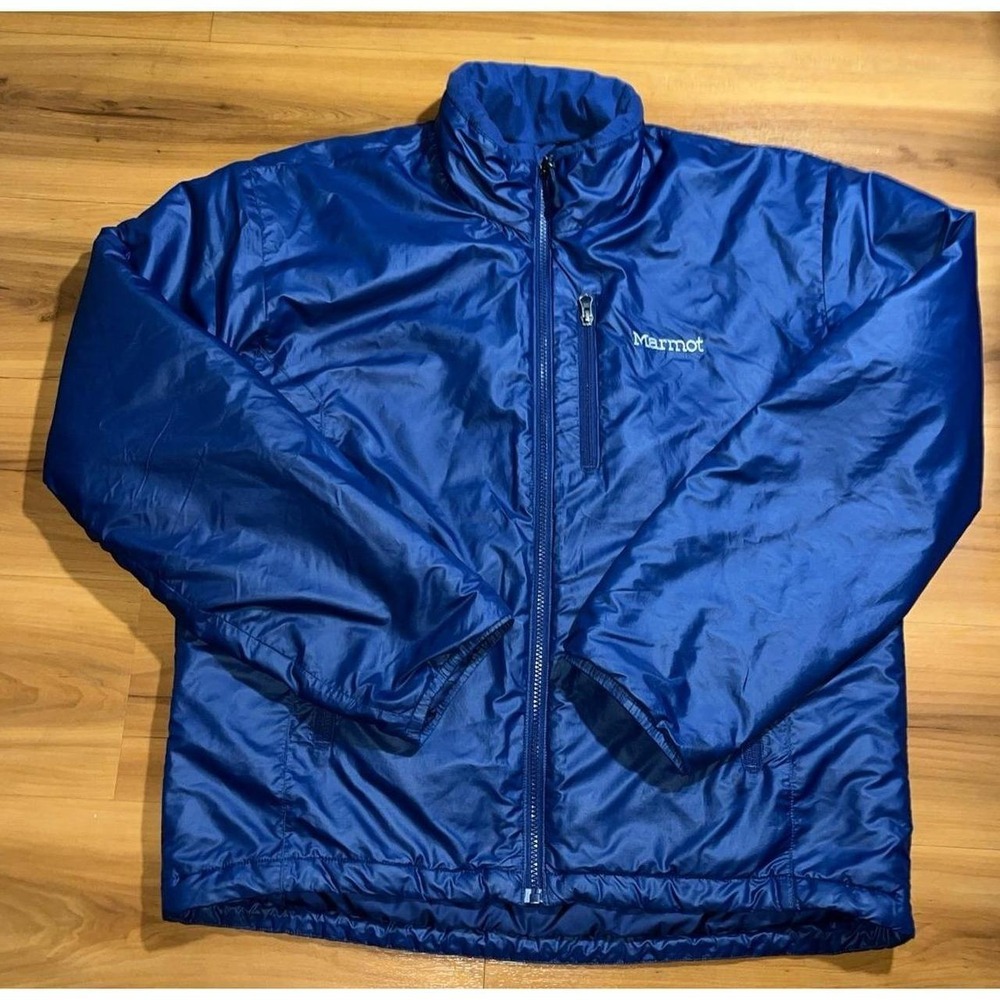Mens Marmot Insulated Solid Blue Full Zip Puffer Jacket